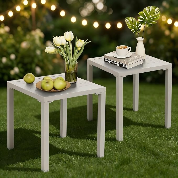 Crestlive Products Aluminum Outdoor Side Table Set of 2, Pool Lounge Chair Side - Image 8