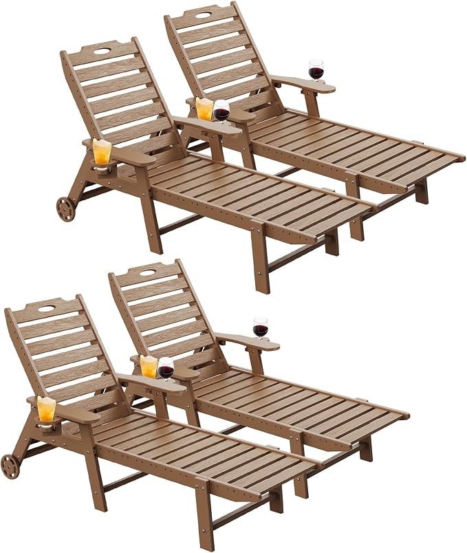Carauci Lounge Chair Outdoor Set of 4, HDPE Chaise Lounge by Carauci
