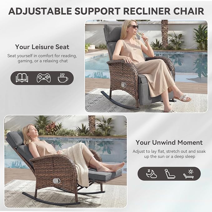 3 Pieces Zero Gravity Wicker Patio Rocking Recliner Chairs Set of 2 - Image 5