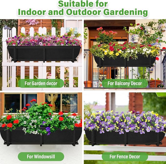 Riare 4 Pack 24 Inch Black Fabric Window Box Liners- Felt Square Trough Planter - Image 7