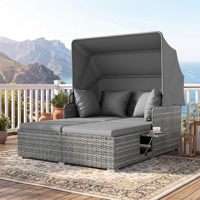 ORALNER Outdoor Daybed, 2-Person Wicker Patio Sofa by ORALNER