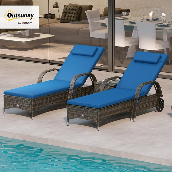 Outsunny Wicker Outdoor Chaise Lounge Chair Set of 3 - Image 2