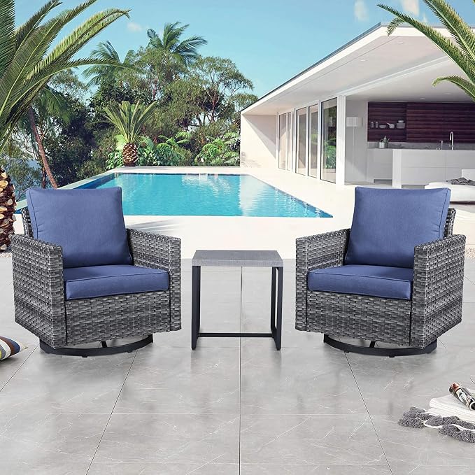 Belord Outdoor Bistro Set 3 Piece Wicker Swivel Rocker Patio Chairs, Oversize - Image 7