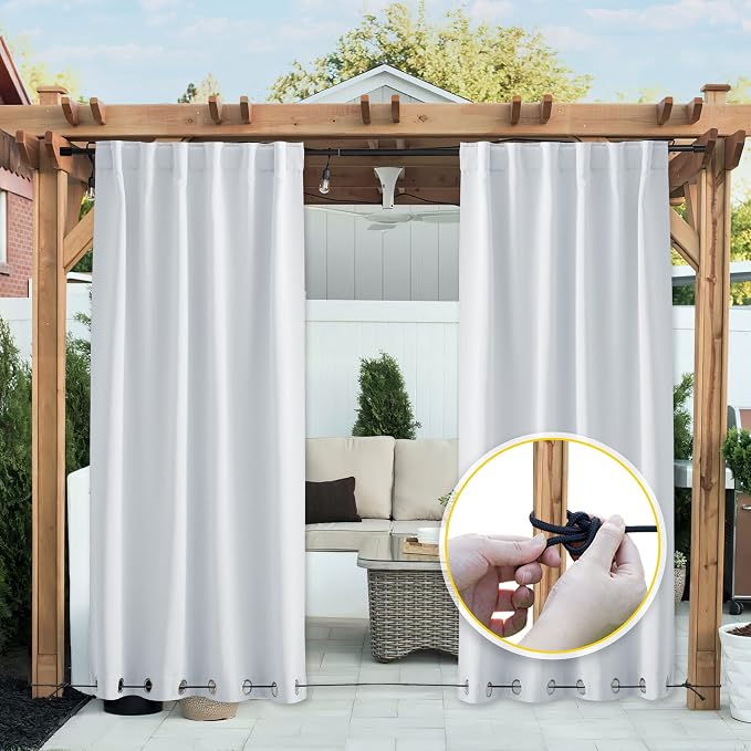 NICETOWN 2 Panels Greyish White Privacy Outdoor Curtains - Image 9