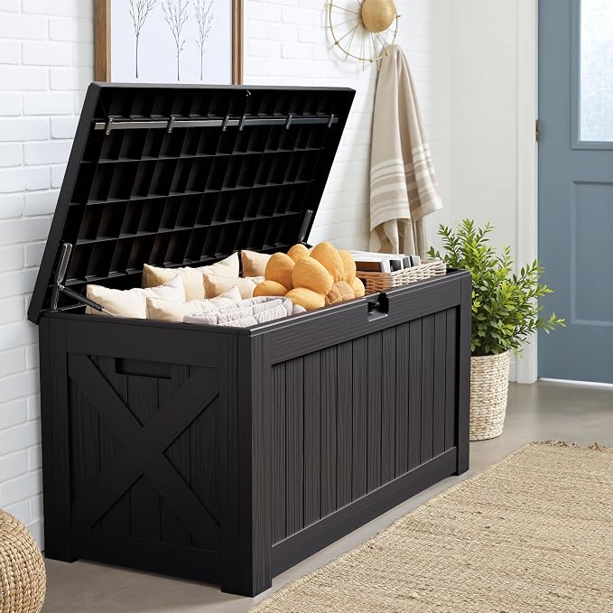JUMMICO 120 Gallon Resin Deck Box, Large Outdoor Storage Box Waterproof & - Image 6
