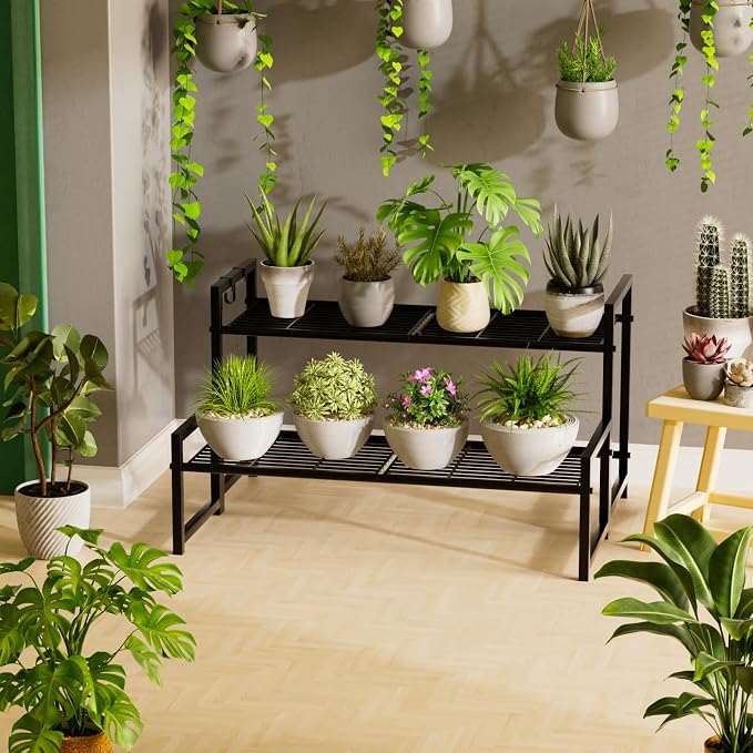 Garden 4 you 2 Tier Metal Plant Stand Outdoor Indoor Waterproof, Stackable - Image 2