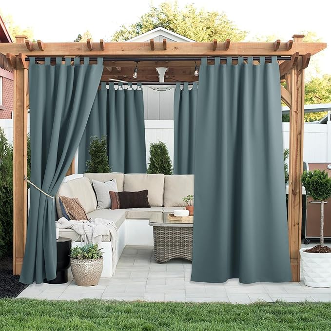 NICETOWN 2 Panels Greyish Blue Porch Curtainss Outdoor Waterproof - Image 2