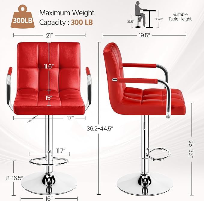 Yaheetech Bart Stools Set of 4, PU Leather Adjustable Barstools - Image 3