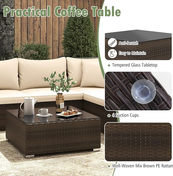 Tangkula 7 Pieces Wicker Patio Furniture Set, All-Weather Outdoor Rattan - Image 6