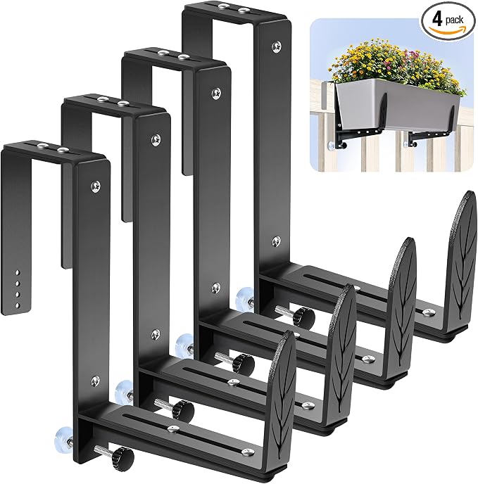 Window Box Brackets, Adjustable Planter Box Brackets, Heavy Duty Iron Flower by VOXOR