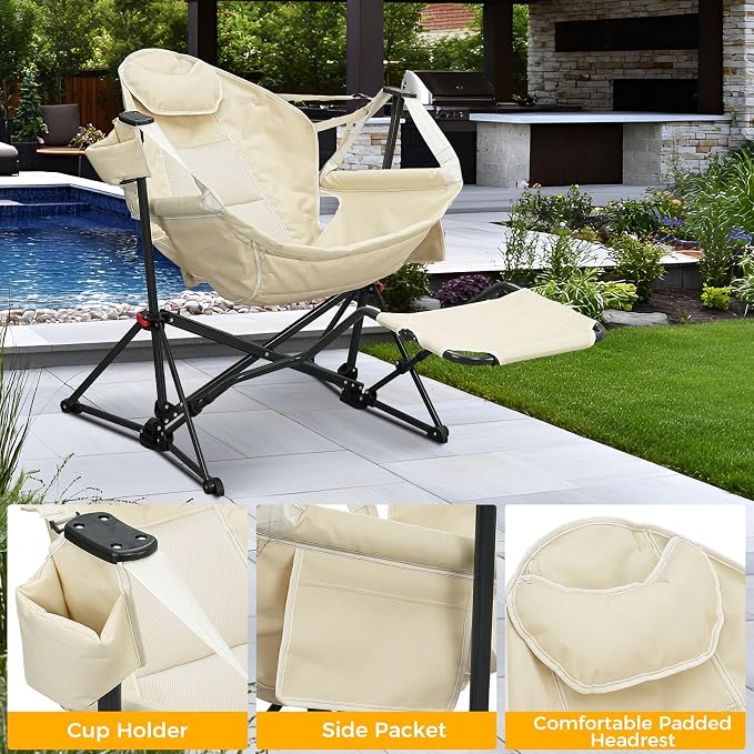 Ainfox Hammock Chair with Footrest, Oversized Swinging Portable Folding Camping - Image 3