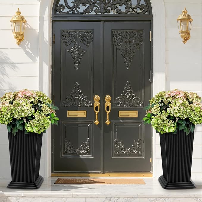 FENCY Set of 2 Tall Planters for Outdoor Plants, 24 Inch Large Tapered Pots - Image 5