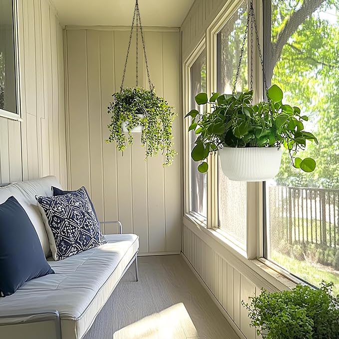 T4U Hanging Planter Self Watering 8 Inch, 2 Pack White Indoor Hanging Plant pots - Image 7