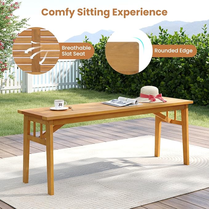 Tangkula 3 Pieces Patio Dining Set, Acacia Wood Space Saving Outdoor - Image 7