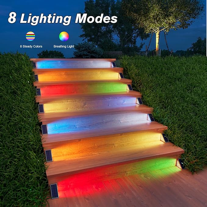 VOLISUN Solar Stair Lights 6 Pack, 7 Fixed Colors, Solar Step Lights Outdoor - Image 3