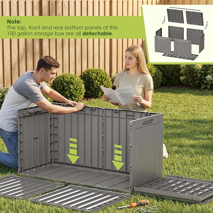 Devoko 100 Gallon Outdoor Storage Box, Waterproof Resin Deck Box - Image 5