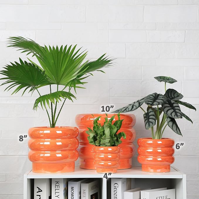10 inch Ceramic Plant Pots for Indoor Plants, Rainbow Pearl Glaze Planter - Image 4