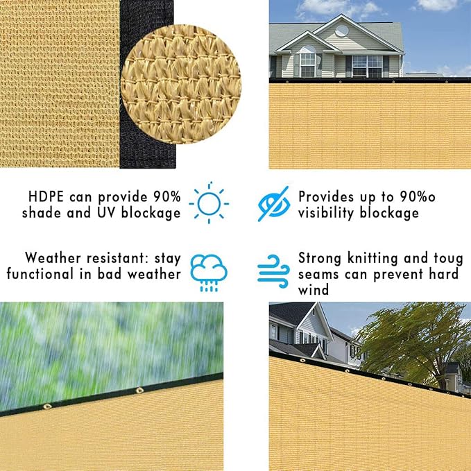 UPGRADE Privacy Fence Screen 4'x41' Sand Outdoor 90% Visibility Blockage 170 - Image 6