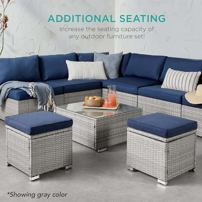 Best Choice Products Set of 2 Wicker Ottomans, Additional Seating, Side Table - Image 8