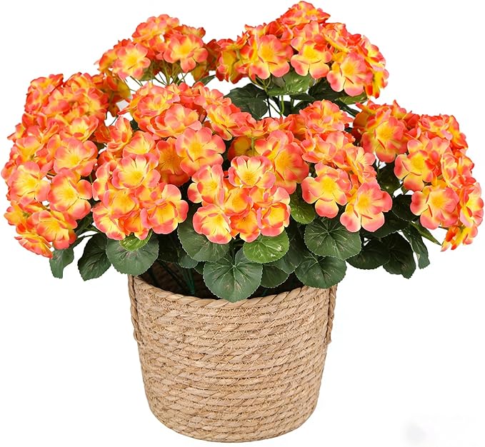 Artificial Fall Flowers for Outdoors, 6 Bundles Realistic Silk Fake Geraniums - Image 3