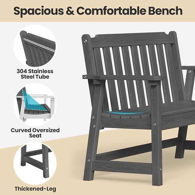 Ciokea 49" Heavy Duty Outdoor Bench, HDPE Weatherproof Porch Benches, Durable - Image 4