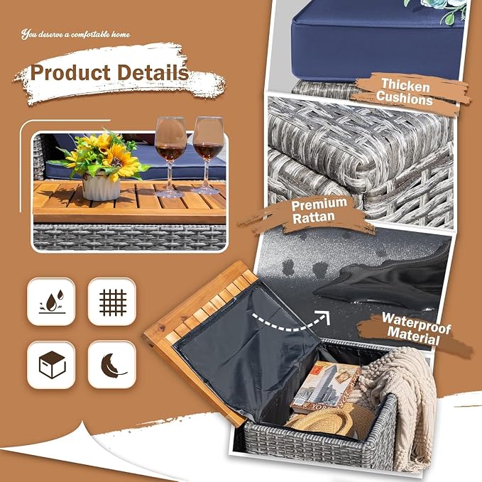Devoko Patio Day Bed Outdoor Daybed Set Multifunctional Rattan Lounge Bed - Image 8