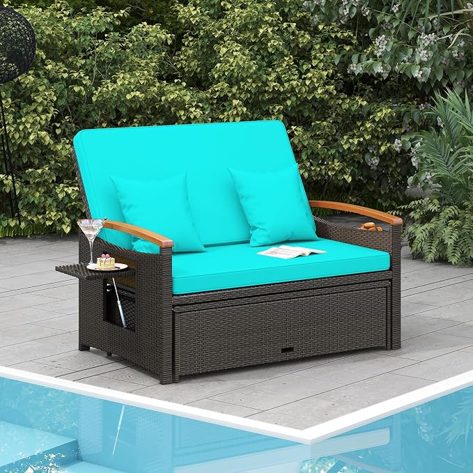 Moccha Outdoor Wicker Daybed, Patio Rattan Loveseat Sofa w/ 4-Level Adjustable - Image 2