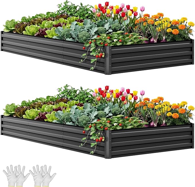 YITAHOME 8x4x1ft 2pcs Large Raised Garden Bed Kit, Galvanized Metal Planter Box by YITAHOME