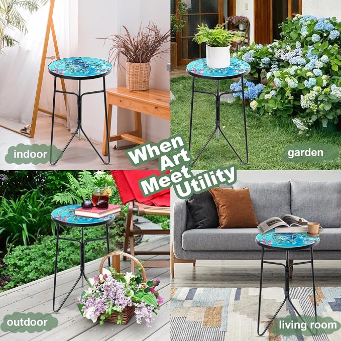 VCUTEKA Patio Side Table Outdoor Accent Table Bistro Coffee Table Plant End - Image 7