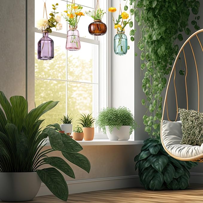 4 Pcs Stained Glass Hanging Vases Hanging Glass Planters Small Plant Terrarium - Image 4