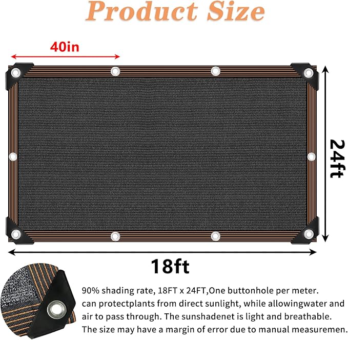 QLOFEI 18 x 24 FT Shade Cloth for Garden, 80% Sunblock Shade Neting Cover - Image 2