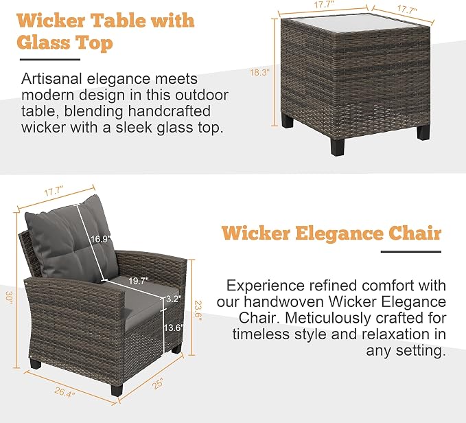 Shintenchi 3 Pieces Patio Furniture Set 3 Pieces PE Rattan Wicker Chairs - Image 4
