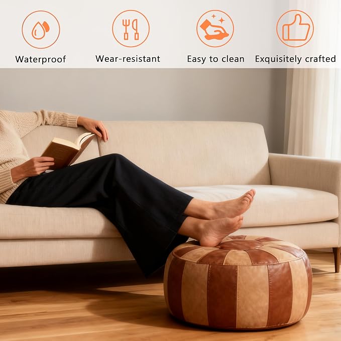 Thgonwid Unstuffed Moroccan Storage Pouf Foot Stool Ottoman Seat Handmade Faux - Image 5