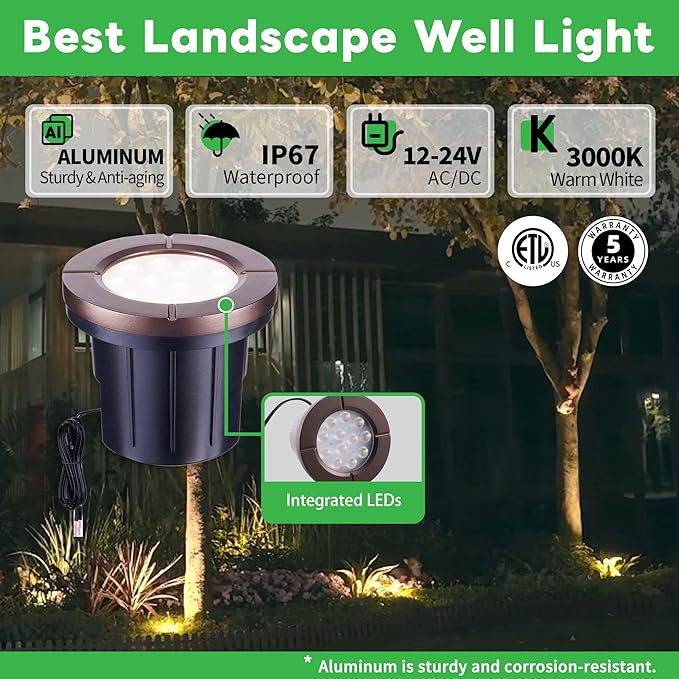 Low Voltage Well Lights LED, Bright 12V Landscape Lights Outdoor IP67 Waterproof - Image 2