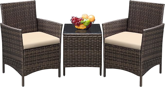 Greesum 3 Pieces Patio Furniture Sets Outdoor PE Rattan Wicker Chairs by BuynowfromGreesum