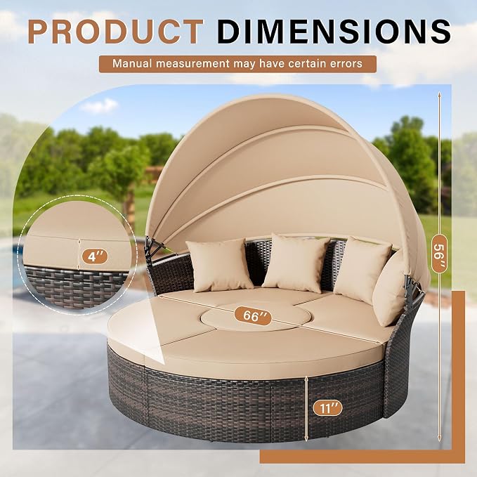 Crownland Outdoor Daybed with Retractable Canopy, Patio Round Daybed with - Image 3