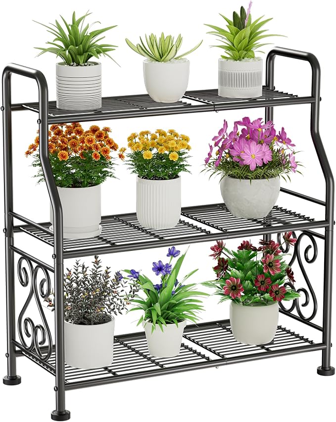 GIOTORENT Plant Stand Outdoor Indoor 3 Tier Metal Waterproof by GIOTORENT