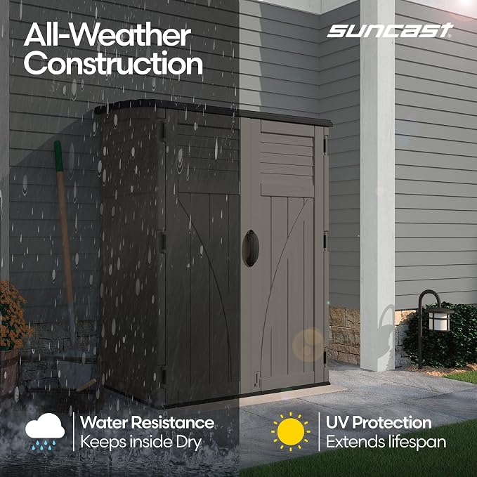 Suncast Outdoor Storage Cabinet Waterproof Resin Vertical Outdoor Storage Shed - Image 5