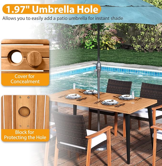 Tangkula 63" Acacia Wood Patio Dining Table - Image 5