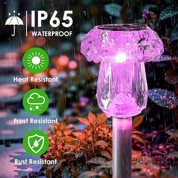 Mancra 8 Pack Mushroom Solar Pathway Lights, Color Changing LED Solar Outdoor - Image 3
