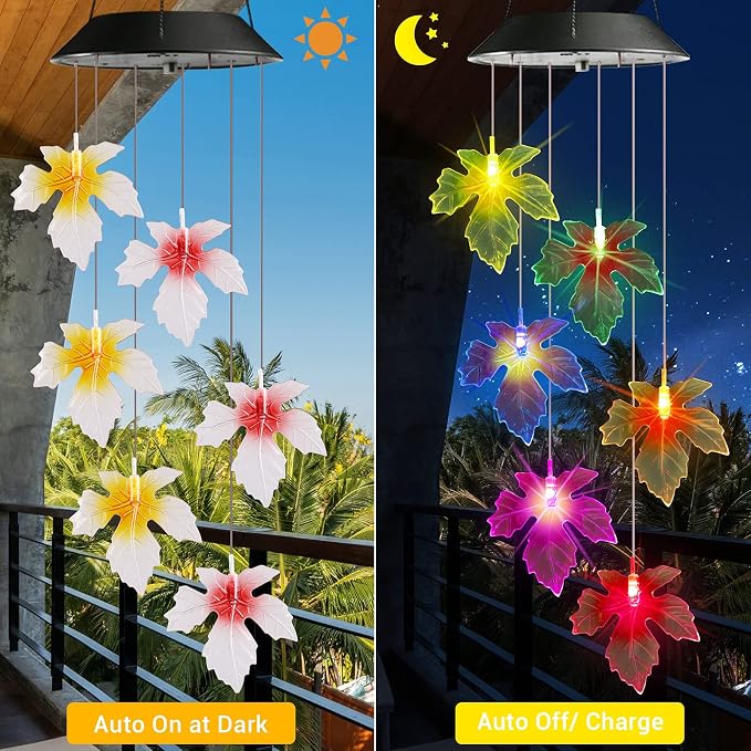 Toodour Solar Wind Chimes, Color Changing Maple Leaf Wind Chime, LED Mobile - Image 2