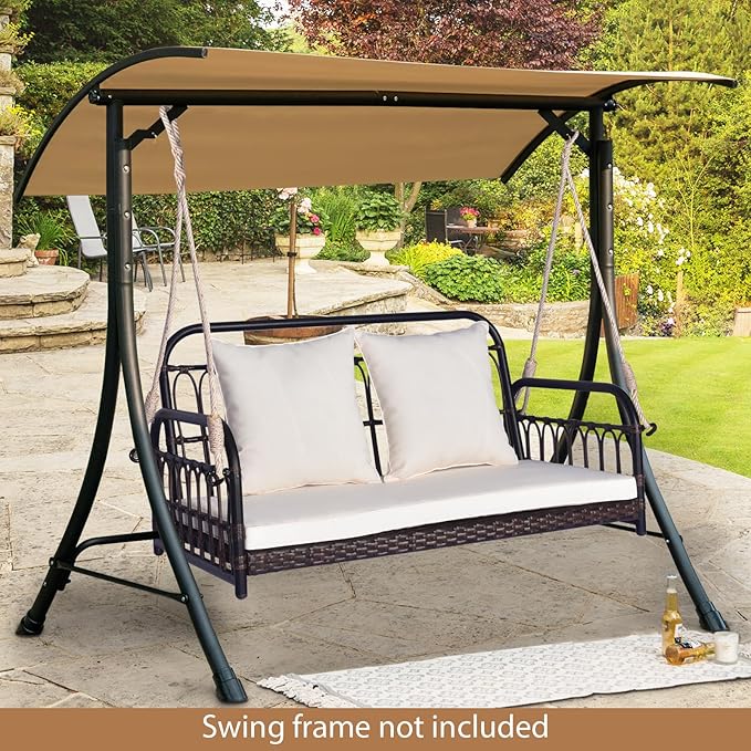 Tangkula Outdoor Wicker Porch Swing, 2-Person Hanging Seat - Image 3