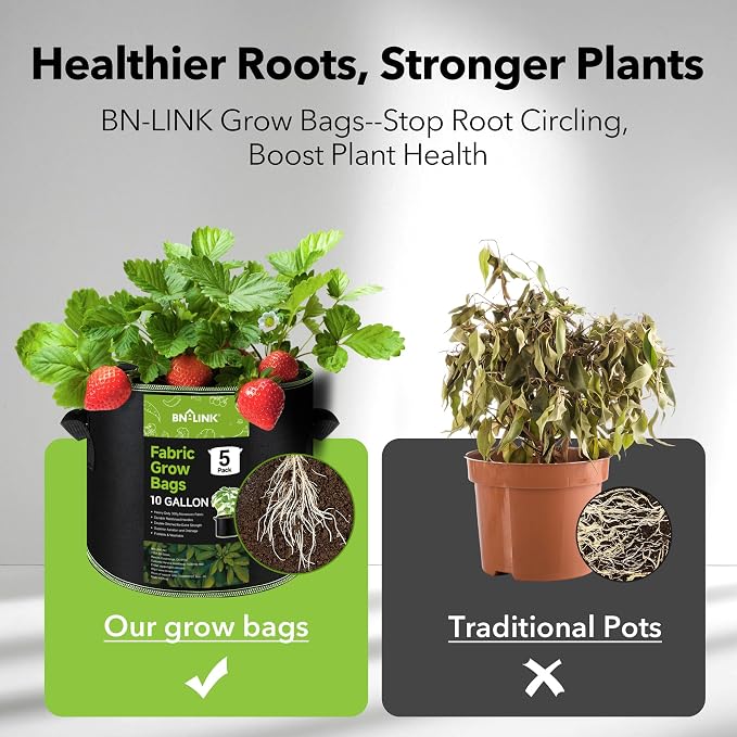 BN-LINK 5-Pack 10 Gallon Grow Bags, Heavy Duty Aeration Fabric Pots - Image 5