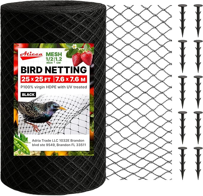Heavy Duty Bird Netting for Garden Protection & Fruit Trees, 25x25 Ft by Aticca
