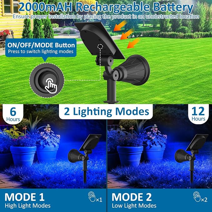 T-SUNUS Christmas Solar Landscape Spotlights Outdoor IP65 Waterproof Blue Spot - Image 5