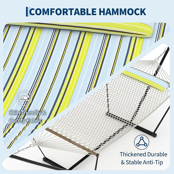 Double Hammock with Heavy-Duty Steel Stand, 2 Person Portable Hammock, 450LBS - Image 7