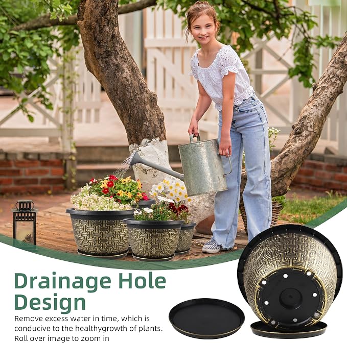 10 Inch Plant Pots, 4 Pack Flower Pots Outdoor - Image 4