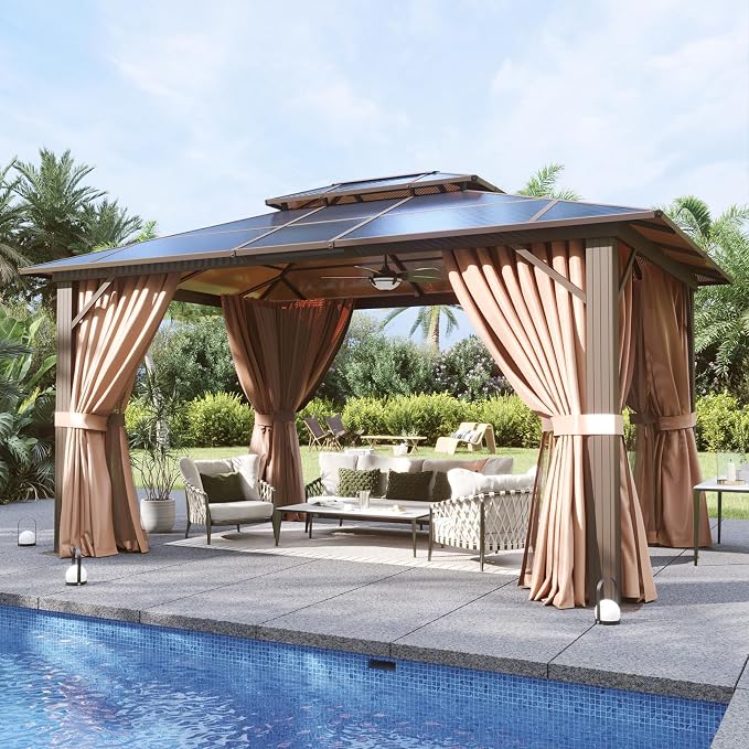 Aoxun 10'x12' Hardtop Gazebo, Aluminum Frame Permanent Pavilion - Image 2