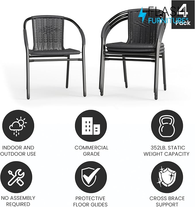 Flash Furniture Lila Modern Rattan Indoor/Outdoor Stackable Dining Chairs - Image 4