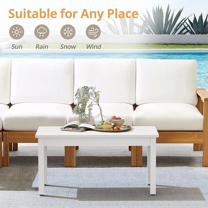 LUE BONA Outdoor Coffee Table Rectangle, HDPS Patio Coffee Tables - Image 4